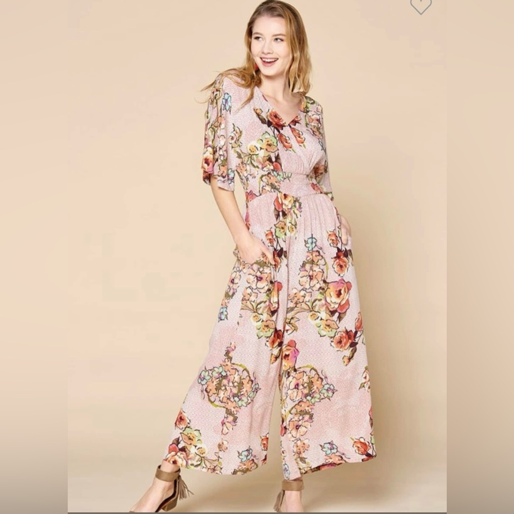 Floral Jumpsuit with Pink and Cream Accents